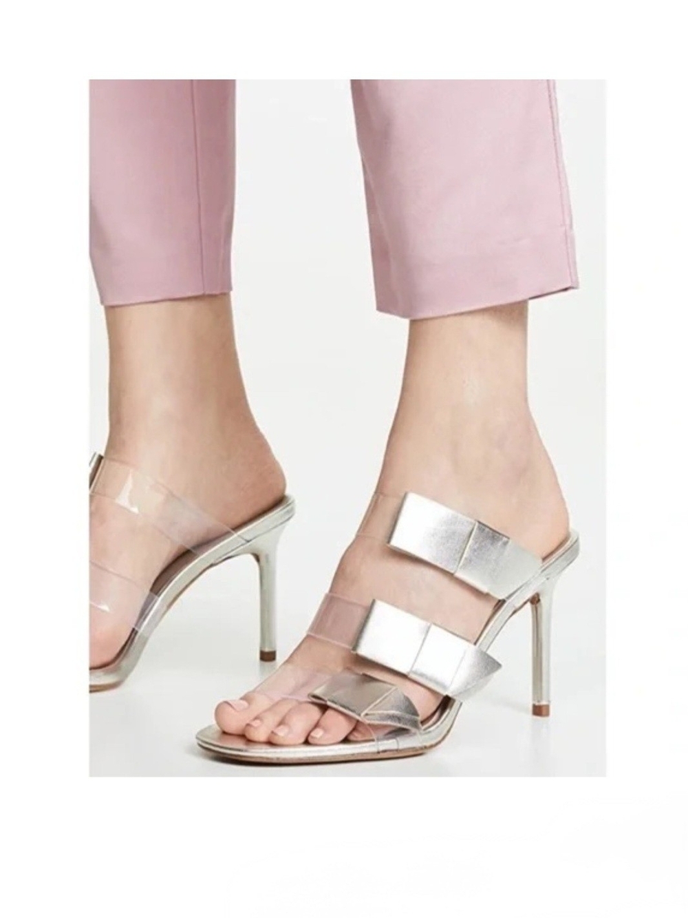 Diane Von Furstenberg Silver Amari2 Metallic and Clear Strap Stiletto Slides